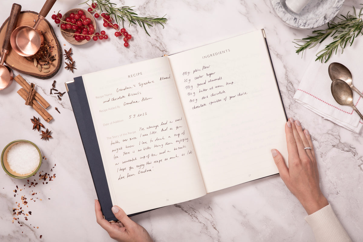 Livre de recettes Héritage en Croco Bleu Foncé