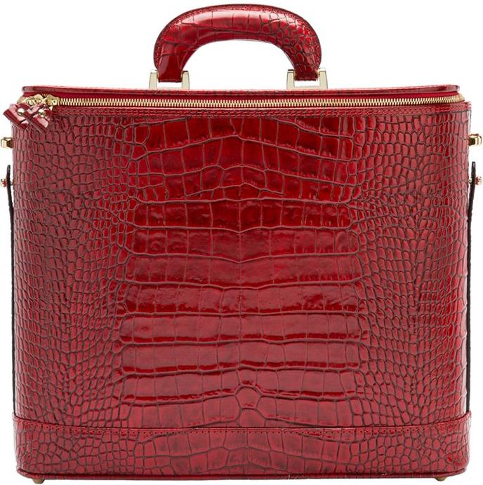 Bolso para portátil de cuero italiano rojo con efecto cocodrilo