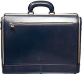 Navy blue leather attaché briefcase and laptop bag for men and women