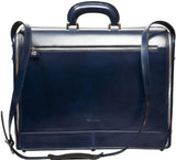 Navy blue leather attaché briefcase and laptop bag for men and women