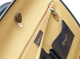 Navy blue leather attaché briefcase and laptop bag for men and women