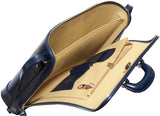 Navy blue leather attaché briefcase and laptop bag for men and women