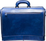 Royal blue leather attaché briefcase and laptop bag for men and women