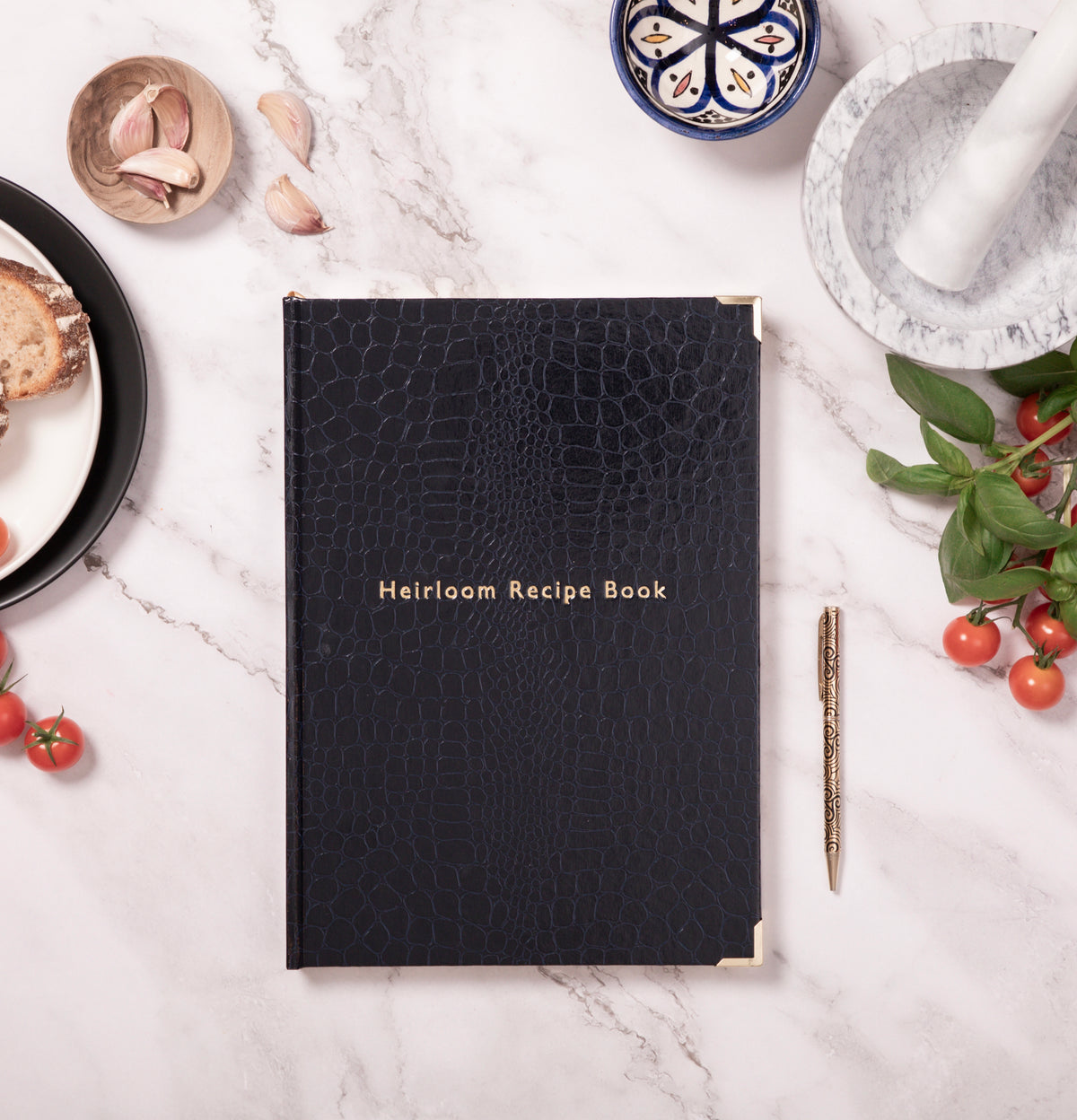 Livre de recettes Héritage en Croco Bleu Foncé