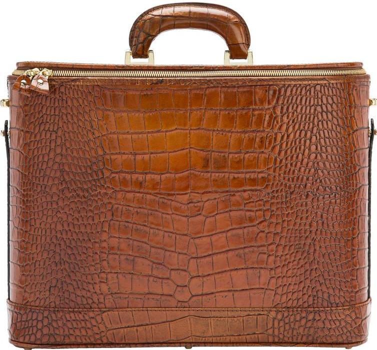 Croco Caramel leather attaché briefcase and laptop bag for men and women