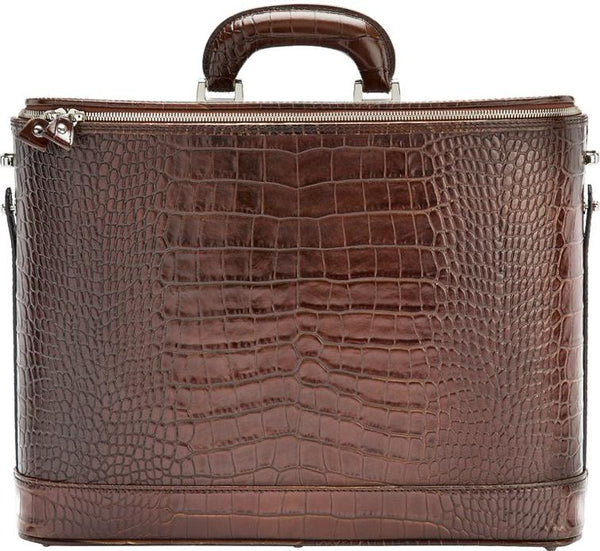 Dark Brown Croco leather attaché briefcase and laptop bag for men and women