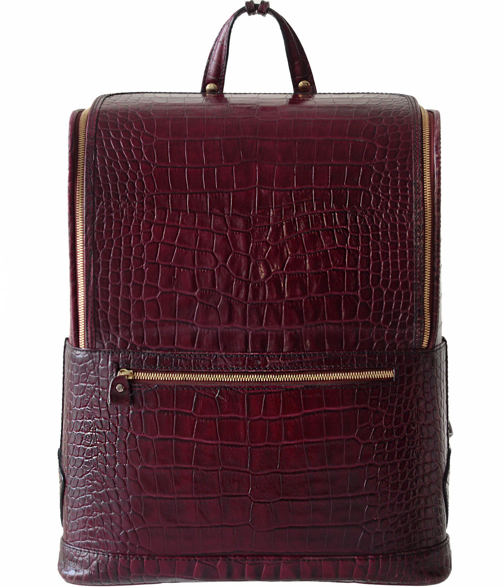 Burgundy Croc-Embossed Bucklesbury Fine Italian Leather Backpack
