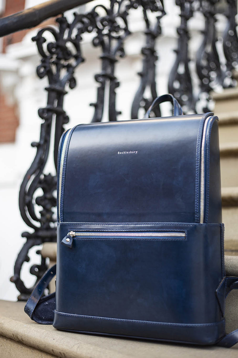 Italian Leather Backpack City - Blue