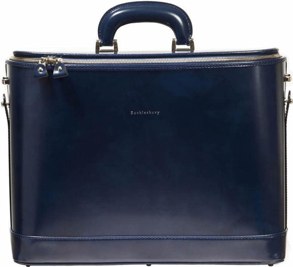 Navy blue leather attaché briefcase and laptop bag for men and women