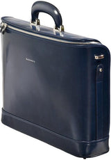Navy blue leather attaché briefcase and laptop bag for men and women