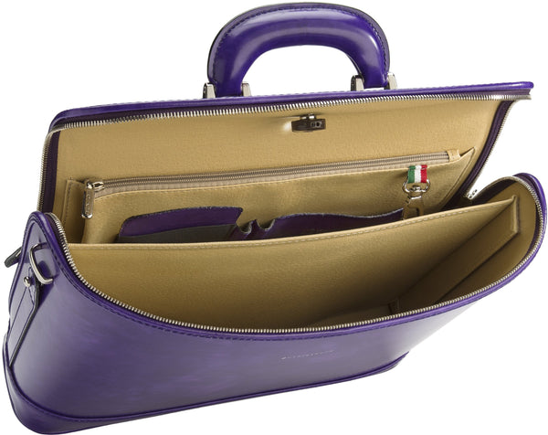 Purple leather attaché briefcase and laptop bag for men and women