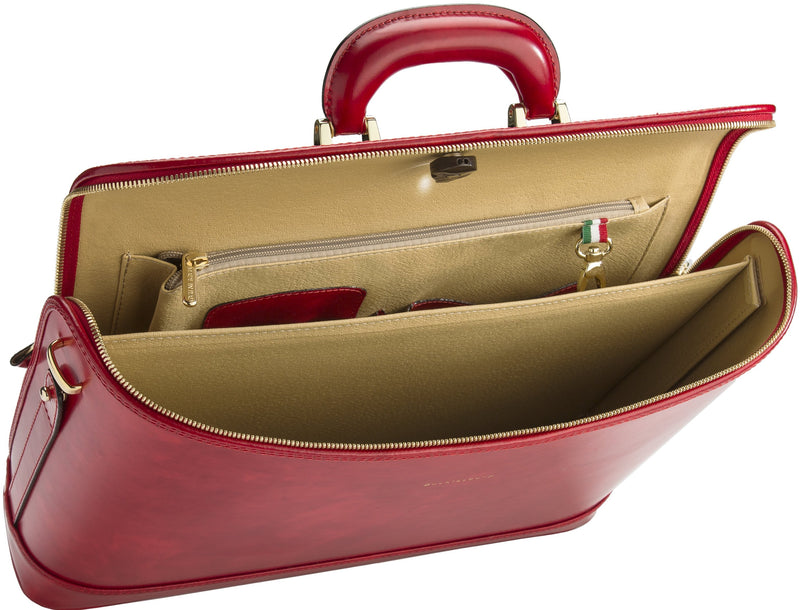 Red leather attaché briefcase and laptop bag for men and women