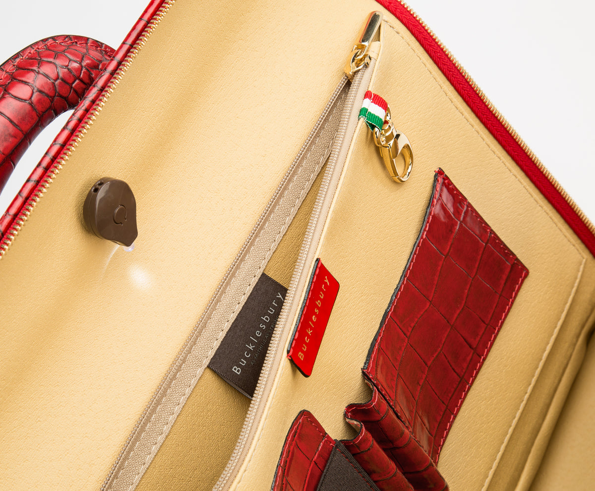 Red croco leather attaché briefcase and laptop bag for men and women